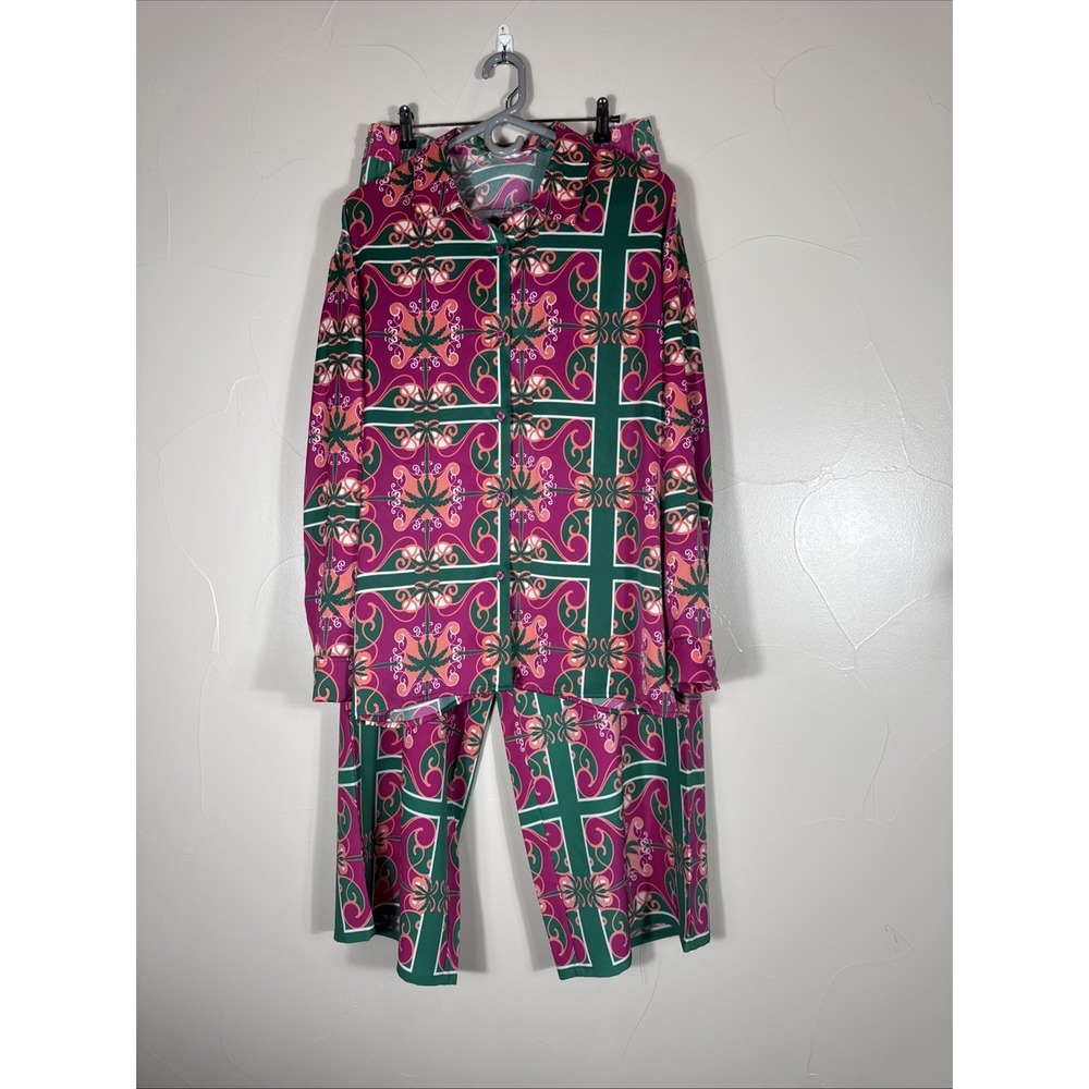 Intempo Colorful Boho Beach Summer Pants Top Set Polyester Wide Leg Size Large